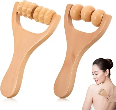 Produktbild von 2 Massageroller aus Holz, Holz-Massagegerät, Rollenmassagegerät, Muskelmassagegerät für die Beine, kleines Massagegerät
