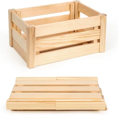 Immagine prodotto di Contenitore pieghevole in legno, dimensioni 34,5x23x17,5 cm, con maniglie, scatola per la conservazione della frutta