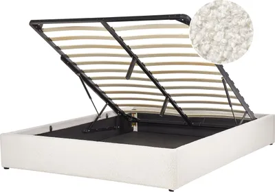 Obrázok produktu pre BELIANI Posteľ s úložným priestorom krémová biela buklé 160 x 200 cm čalúnený rám postele s roštom moderný dizajn