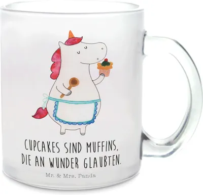 Produktbild von Mr. & Mrs. Panda Pott Einhorn Küche - Transparent - Geschenk, Träumen, Torte, Motivation, Teetasse, Glasbecher, Kuchen, Einhörner, Haferl, Unicorn, Häferl, Tee Tasse