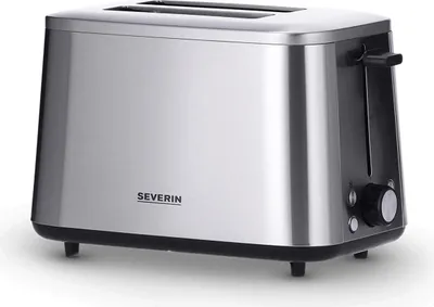 Produktbild von SEVERIN Turbo Toaster AT 2513 AT 2513 aus Edelstahl, gebürstetschwarzsilber Toaster Toaster 2 Scheiben Toaster Silber Edelstahl Toaster Mit Brötchenaufsatz