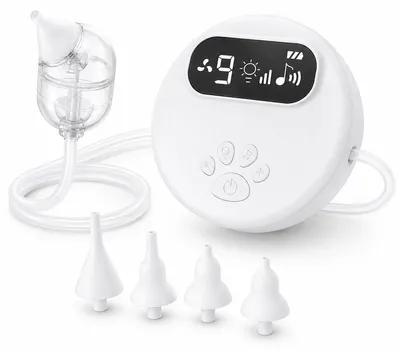 Produktbild von Elektrischer Nasensauger für Babys, wiederaufladbarer Nasenreiniger mit 9 Saugstufen, Nachtlicht & Beruhigungsmusik, 4 Silikon‑Aufsätze für Kinder 0‑12 Jahre