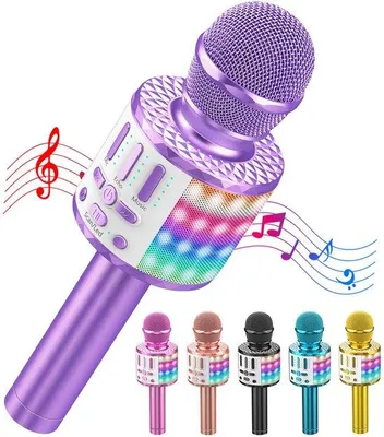 Zdjęcie produktu dla Bezprzewodowy mikrofon do karaoke, Bluetooth, przenośny, mikrofon do karaoke, głośnik z podświetleniem, mikrofon do karaoke