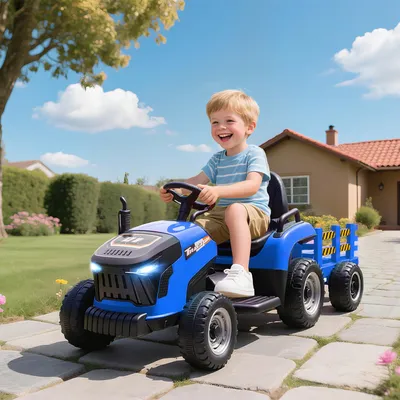 Productafbeelding van Sweiko Elektrische kinder tractor, zit tractor met afstandsbediening, met zachte startfunctie, geschikt voor kinderen van 3 tot 8 jaar, blauw