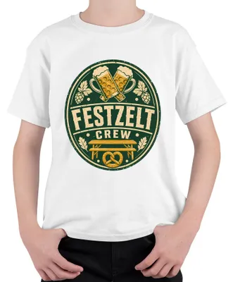 Productafbeelding van Feesttent crew, , volksfeest, bier, pretzel, lederhosen, dirndl, kinder t-shirt, wit, maat 140