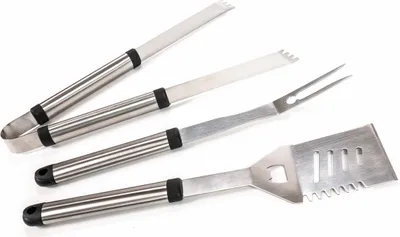 Produktbild von Grillbesteck 3-teilig, Edelstahl, Griff verstärkt mit Öse, Flaschenöffner inklusive, ca. 42 cm
