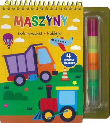Produktbild von Maschinen. Malvorlagen, Aufkleber, 4 Neonstifte – Gemeinschaftswerk