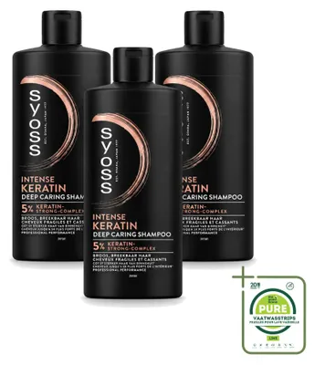 Productafbeelding van 3 x Syoss Keratin Diepverzorgende Shampoo - 440 ml - Grote verpakking - 3 stuks