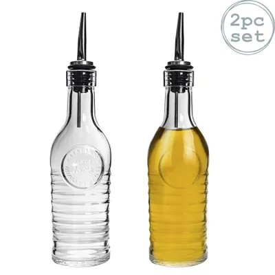 Produktbild von Bormioli Rocco Officina 1825 Glas Olivenöl und Essig-Flasche mit Edelstahl-Ausgießer - 268ml - 2er Pack