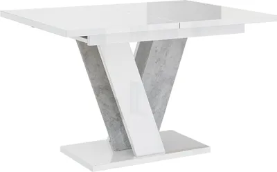 Produktbild von MEBLINI Esstisch Ausziehbar - Esszimmertisch Modern - Küchentisch - Säulentisch - Ausziehtisch - Dining Table - Esszimmertische - 120-160x90x75cm - VINEY - Weiß Hochglanz/Betonoptik