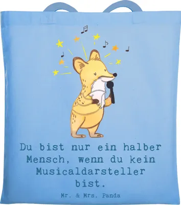 Produktbild von Mr. & Mrs. Panda Beutel Musicaldarsteller Herz - Sky Blue - Geschenk, Laptoptasche, Stoffbeutel, Tasche, Jutebeutel, canvas, Tote Bag