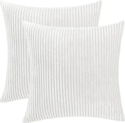 Produktbild von OKWISH Kissenbezüge 2er‑Set, Cord-Kissenbezug – Unifarben & Gestreift, Dekokissen‑Bezüge, Weiß 40*40cm
