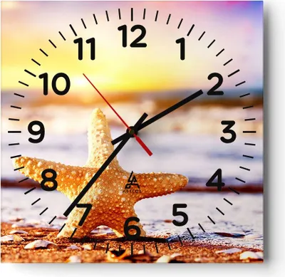 Produktbild von Wanduhr - Quadrat - Glasuhr - Starfish Strand Sand Ozean - 40x40cm - Schleichendes Uhrwerk - Lautlos - zum Aufhängen bereit - Dekoration Modern - Wanddekoration aus Glas - C4AC40x40-2815