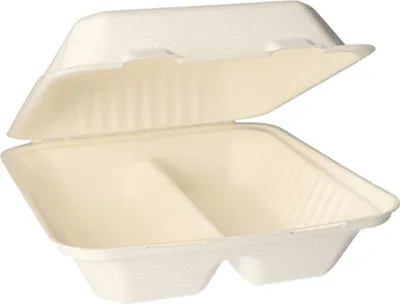 Produktbild von Menüboxen, Zuckerrohr "pure" 2-geteilt 7,7 cm x 20 cm x 22 cm weiss