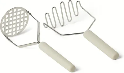 Productafbeelding van Aardappelstampers - Set van 2 - Roestvrij staal - Zacht handvat - Vaatwasserbestendig - Grijs