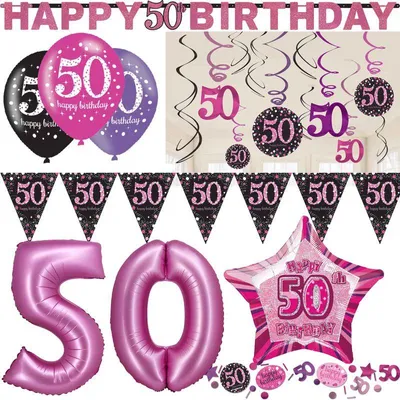 Produktbild von Partyset 50. Geburtstag Deko Geburtstagsdeko Deko pink rosa schwarz Frau Zahl
