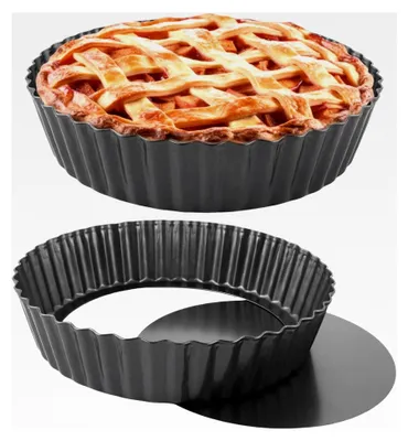 Produktbild von 2er Set Tarteform mit Hebeboden, 24x5 cm Antihaft Quicheform, runde Tarteform, Quiche Backform mit Hebeboden, Tortenbodenform für Tarte, Quiche, Pie