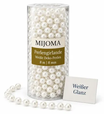 Perlenkette 8 mm, 8 m, Weiß – dekorative Perlenschnur