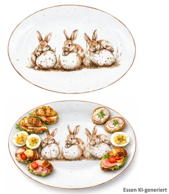Produktbild von Ritzenhoff 2er Set Bunny Servierplatte oval Porzellan 31x22cm Ostern Hasen