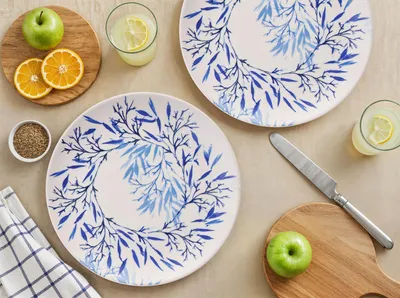 Image de Hermia Concept, ensemble de plats de service de haute qualité (6 pièces) en céramique à 100 %, bleu, blanc et turquoise
