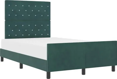Zdjęcie produktu dla vidaXL Łóżko na sprężynach skrzyniowych z zagłówkiem ciemnozielone 120 x 200 cm aksamitne