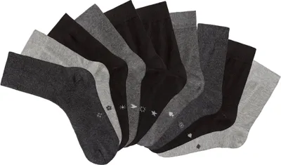 Produktbild von H.I.S. Basicsocken Damen Herren Business Socken, Anzugsocken ohne Gummibund 10 -teilig 4x schwarz, 2x anthrazit-meliert, 2x grau-meliert, 2x hellgrau-meliert Größe 43/46