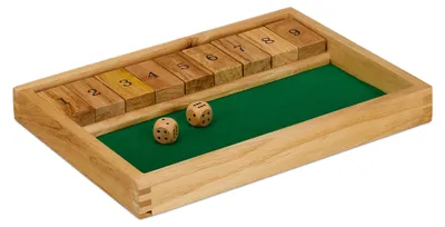 Produktbild von Relaxdays Shut The Box 9er, 2 Holzwürfel & Würfelbrett, für mind. 2 Spieler, klassisches Familienspiel, Holz, natur/grün