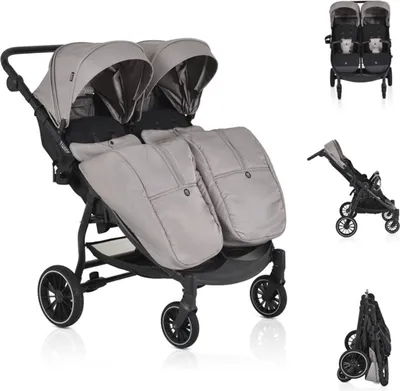 Obrázok produktu pre Moni dvojitý kočík TwinGo držiak na nápoje, kryt na nohy, zadná brzda sivá