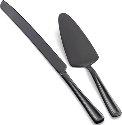 Immagine prodotto di Set di posate per torte nere - coltello per torte e server per torte - 2 pezzi - acciaio inox - 33 cm