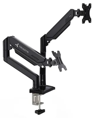 Produktbild von Monitorhalterung Schreibtisch für 2 Monitore 13-32 Zoll Gasdruckfeder Höhenverstellbar Schwenkbar Pivot VESA 75x75 100x100 bis 10 kg TRD-BLK-2AL Triadyn