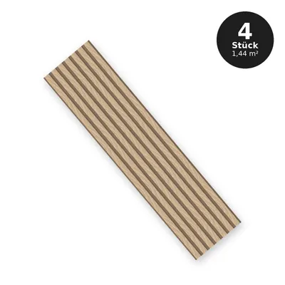 Produktbild von Akustikpaneele 30x120 cm - Set 4 Stück (1,44 m²) - Wandlamellen MDF auf weißem Filz - Wandpaneele Holzoptik - Eiche Sonoma