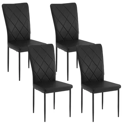 Immagine prodotto di Sedie da pranzo - Set di sedie da pranzo con schienale alto - Set da 4 - Pelle nera - Seduta imbottita - Gambe in metallo - 42 x 94,5 x 59 cm