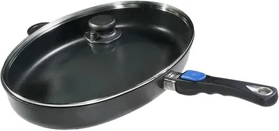 Imagen del producto de Sartén antiadherente Gundel GUSS-FISCHPFANNE con tapa de vidrio, 41 x 27 cm, altura 5 cm, superficie de titanio y cerámica, libre de , base con tecnología Akku-Therm, mango desmontable