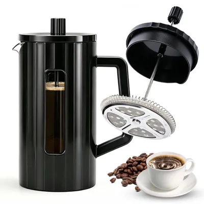 French Press 1 l, Edelstahlfilter, hitzebeständiges Glas, spülmaschinengeeignet