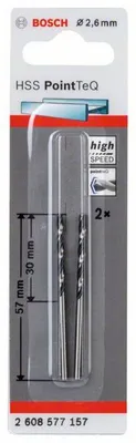 Immagine prodotto di Punta elicoidale in metallo HSS PointTeQ, DIN 338, 2,6 mm, confezione da 2 pz