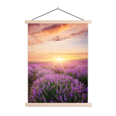 Produktbild von MuchoWow® Textilposter Lavendel - Sonne - Blumen 40x53 cm mit holzfarbenen Rahmen - Schlafzimmer