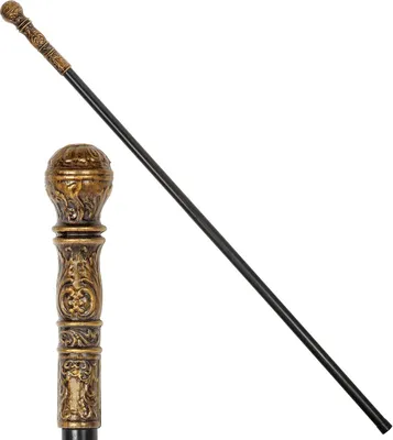 Produktbild von Widmann Spazierstock 108 cm, Kunststoff, 3-teilig zerlegbar, altgoldener Knauf, für Rokoko, Barock, Gothic, Halloween, Dracula Kostüme