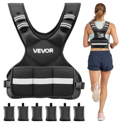 Image de Gilet lesté VEVOR, réglable avec 6 sacs de lest de 0,45 kg chacun, pour un entraînement personnalisé. Gilet de fitness en forme de X, avec bandes réfléchissantes et sangles à boucles, idéal pour le renforcement musculaire, la course et le jogging. Couleur : noir