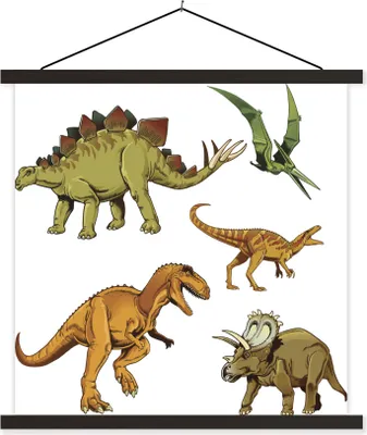 Produktbild von MuchoWow® Textilposter Dinosaurier - Zeichnung - Jungen - Kinder 40x40 cm mit schwarzem Rahmen - Fotos