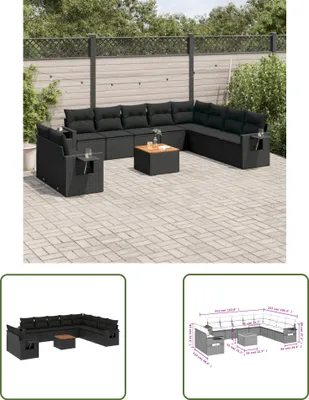 Produktbild von The Living Store 11-tlg. Garten-Sofagarnitur mit Kissen Schwarz Poly Rattan