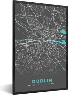 Produktbild von MuchoWow® Gerahmtes Poster Dublin - Stadtplan - Karte - Blau 20x30 cm - Poster mit Schwarzem Bilderrahmen Wandposter Rahmen Foto Bilder - Drucken - Bilder Poster im Rahmen