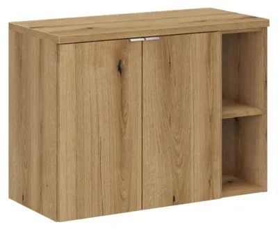 Immagine prodotto di Set bagno sospeso VANO effetto quercia 80cm: mobile sottolavabo con ante + nicchie a vista + piano per lavabo