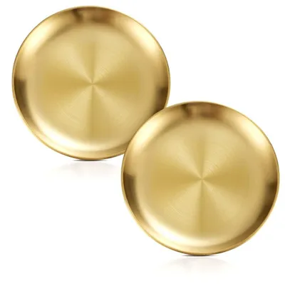 Produktbild von Inovra – Edelstahlplatten – 2 Stück – Runde Metallschilder – Ideal für Dinner/Camping – 17 cm – Goldene Oberfläche