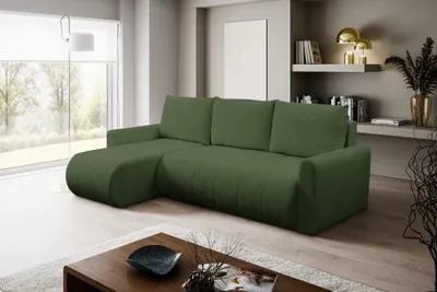 Zdjęcie produktu dla Narożnik SPRINT 230x149 do salonu funkcja spania pojemnik zielony boucle