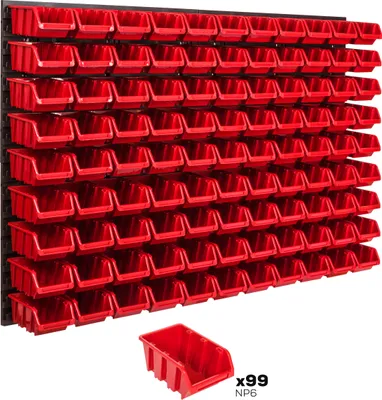 Produktbild von Lagersystem Wandregal 1152 x 780 mm | 99 stck. Box | Stapelboxen Schüttenregal Sichtlagerkästen | Extra Starke Wandplatten | Regal Erweiterbar | Werkstattregal Lagerregal Werkstattwandregal Steckregal