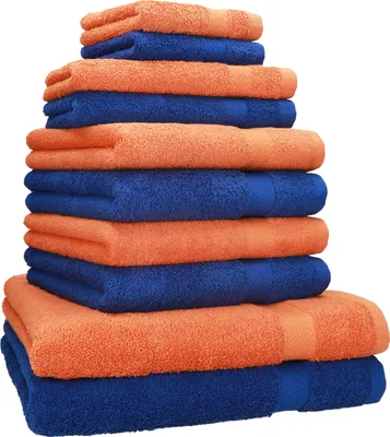 Produktbild von Betz 10-tlg. Handtuch-Set PREMIUM CLASSIC 2 Duschtücher 4 Handtücher 2 Gästetücher 2 Seiftücher  Farbe: royalblau & orange