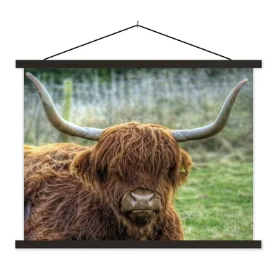 Produktbild von MuchoWow® Textilposter Schottischer Highlander - Kuhkopf - Hörner 40x30 cm mit schwarzem Rahmen - Dekorationen