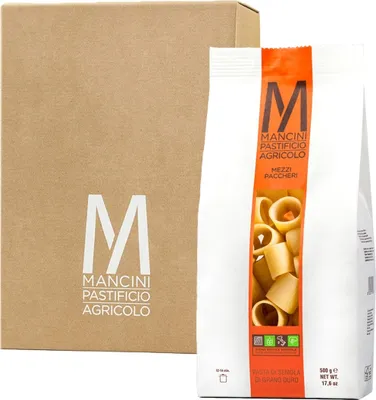 Zdjęcie produktu dla Mancini Pastificio Agricolo - Mezzi Paccheri - Italienische handwerkliche Nudeln - 12 x 500 g