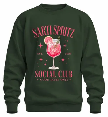 Obrázek produktu pro Sarti Spritz Social Club. Kvalitní produkty. Letní kolekce. Mikina s kapucí, barva: zelená, velikost: 3XL. Ideální na večer s přátelkami