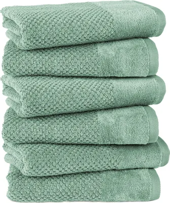 Produktbild von Pure Label 6-TLG Handtücher Set mit Aufhängeschlaufen aus Baumwolle, saugstark und weich | 6er Pack Handtücher 50x100 cm aus Baumwolle, Grün-Salbei